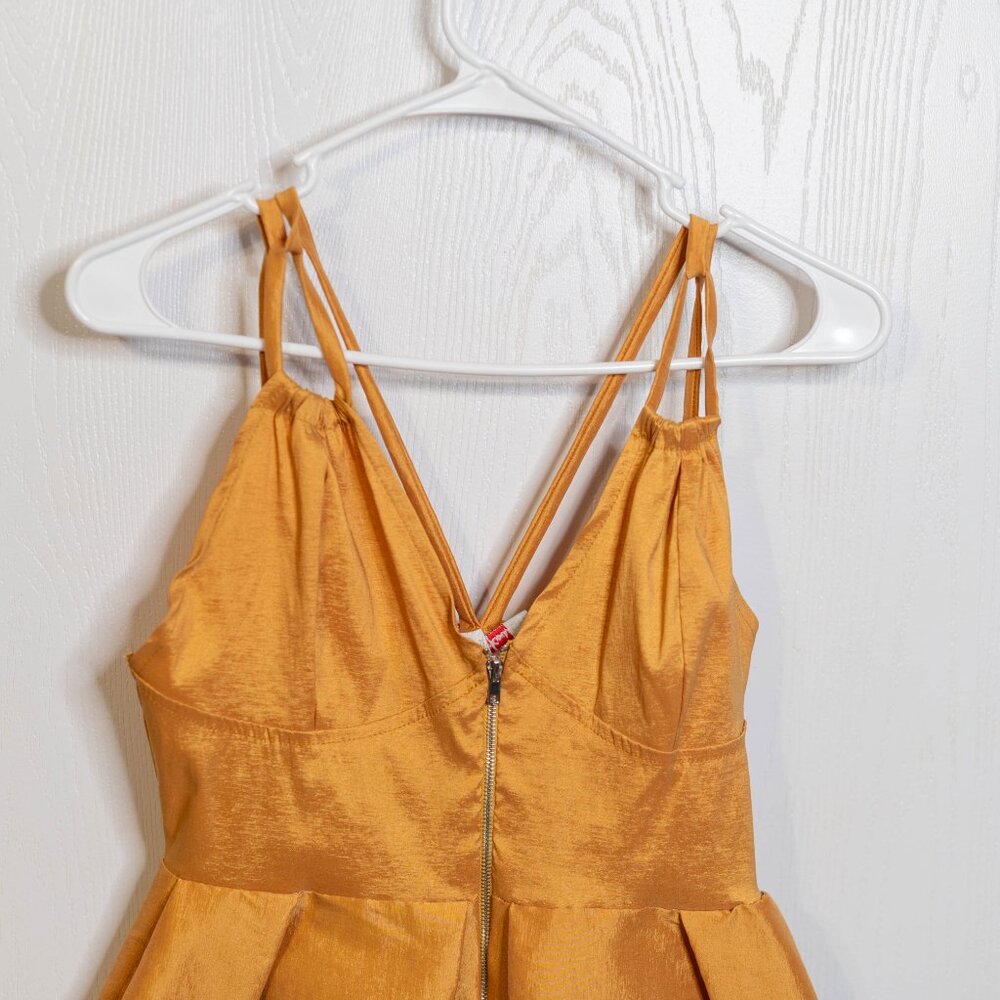 Best Cody Mustard Cross Strap Zip Mini Flare Dress - Medium - Picture 2 of 7